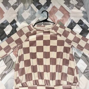 Pink and white checkered sweater